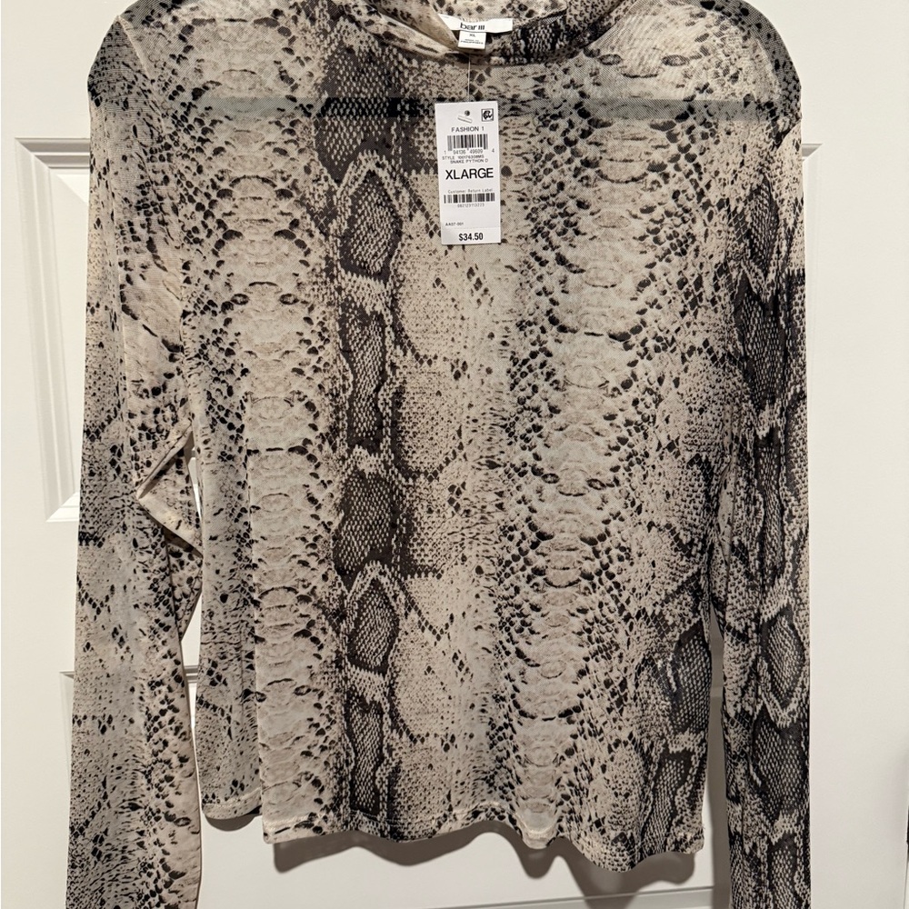 Bar III Beige and Black Snake Print Long Sleeve Top